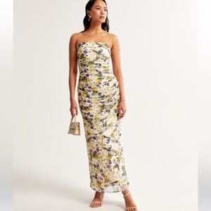 Abercrombie Mesh Strapless Ruched Maxi Dress XS Petite